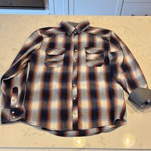 BKE Men's Casual Plaid Flannel Shirt - Blie, Brown, Cream